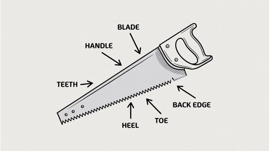 Hand Saw Guide showing the blade tang connecting the blade to the handle