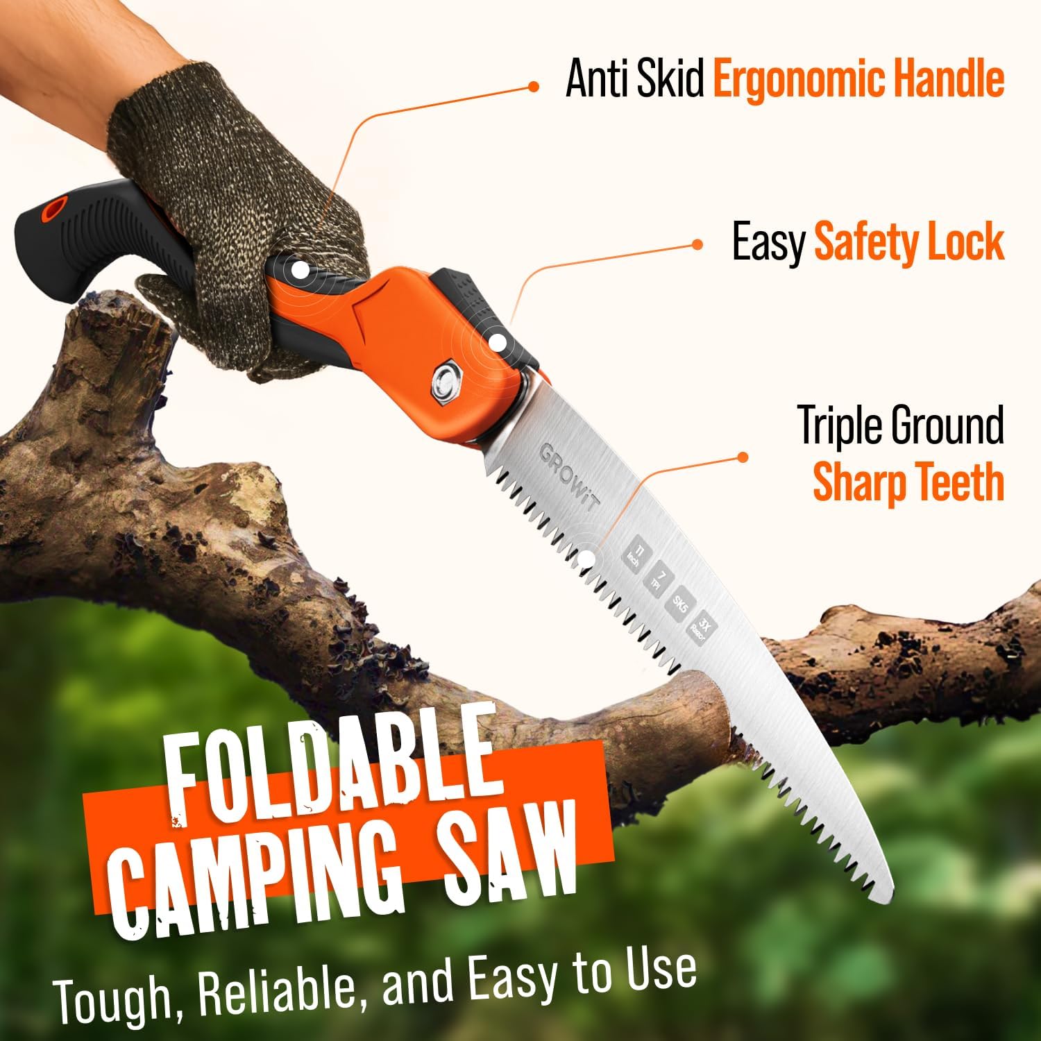 <strong>GROWIT 11-Inch Folding Camping Saw – Lightweight, Durable, and Razor Sharp</strong><br>