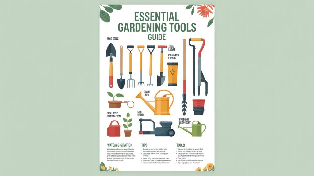 Essential gardening tools garden set displayed for planting, watering, and maintenance tasks.