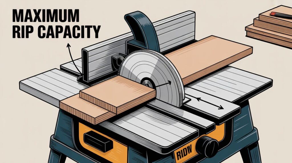 Best portable table saw showing rip capacity for wide material cuts