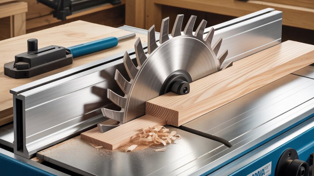 Table saw parts with dado blade for grooves