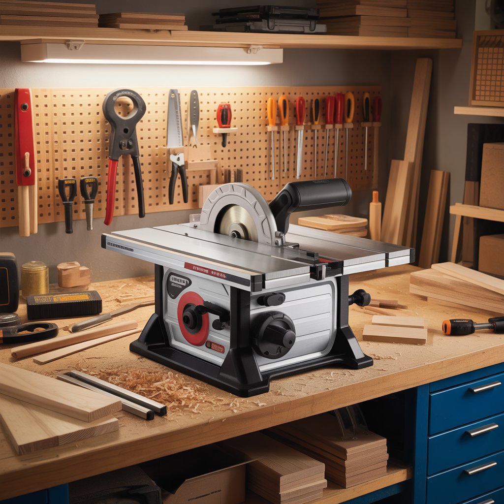 Compact table saw for home workshop and woodworking projects