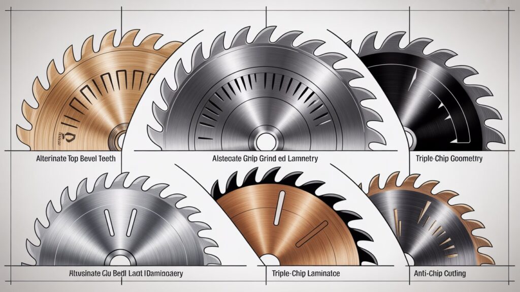Specialty table saw blades minimizing chipping on laminated surfaces