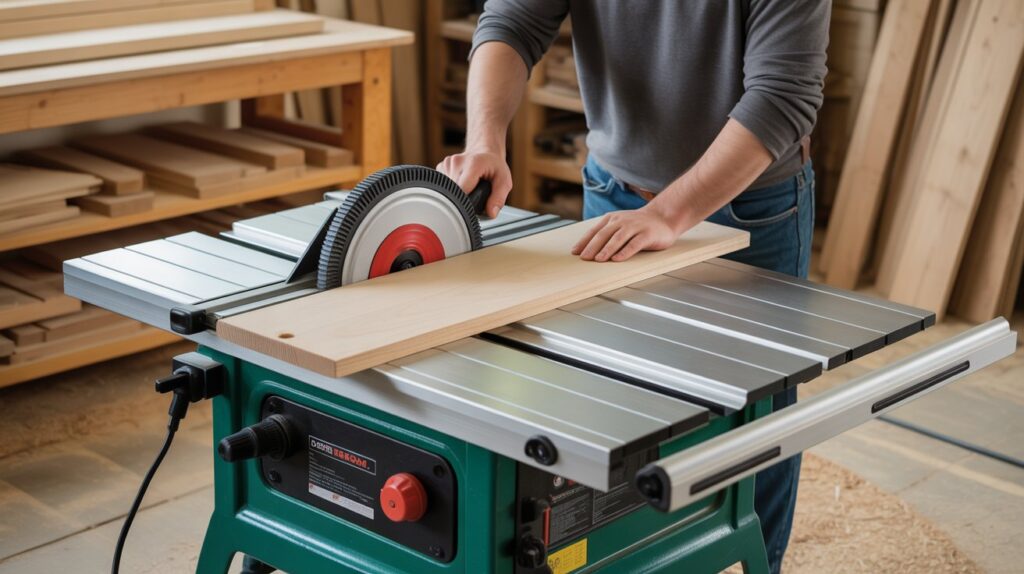 Sliding table saw used for accurate and smooth woodworking cuts