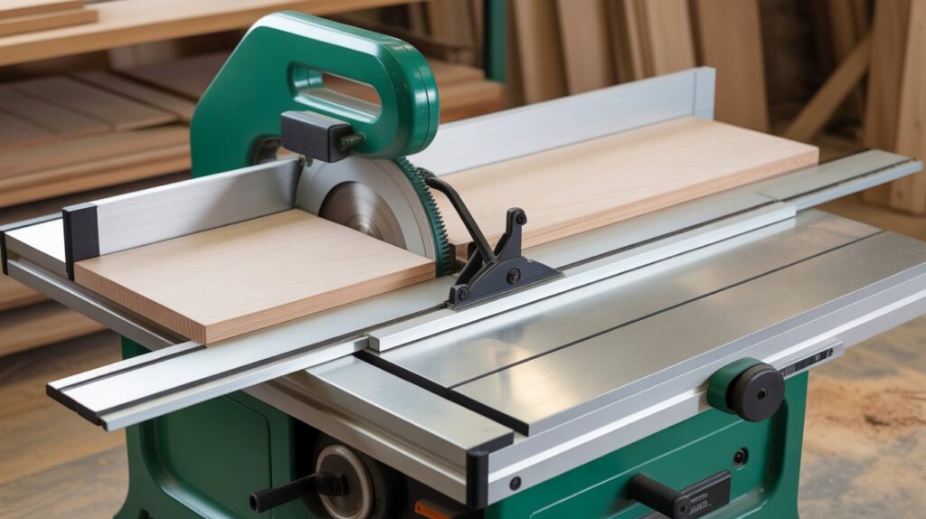 Operator guiding material along the sliding table saw for accurate crosscuts