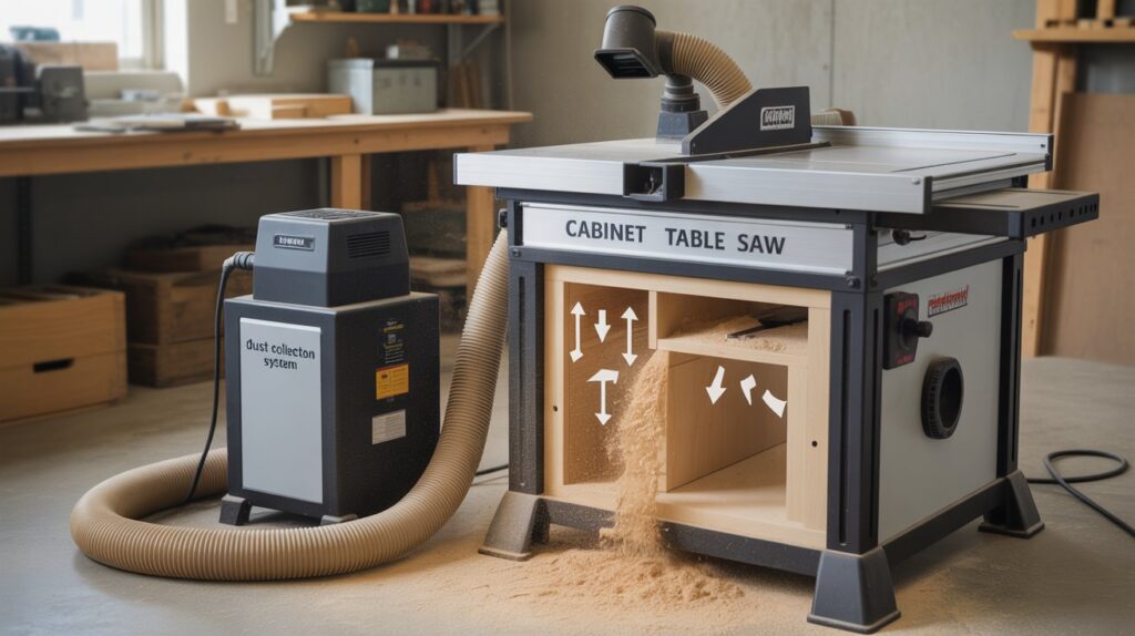 Cabinet table saw with tablesaw dust collection system and enclosed dust port
