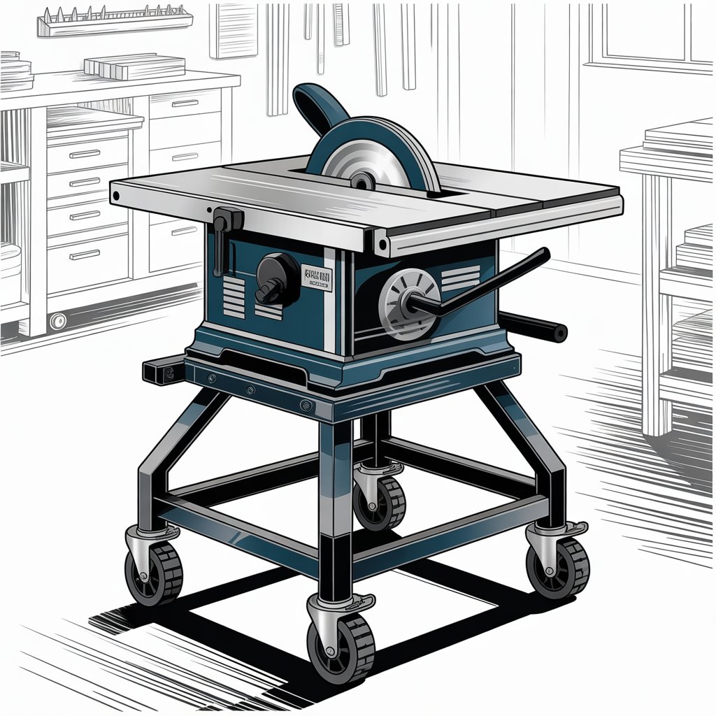 Table saw components mobile base for stable, precise, and safe cutting.