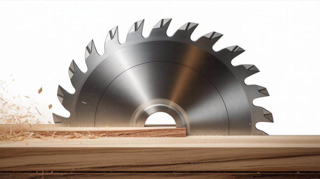 How is wood cut when ripping with a table saw using a rip blade