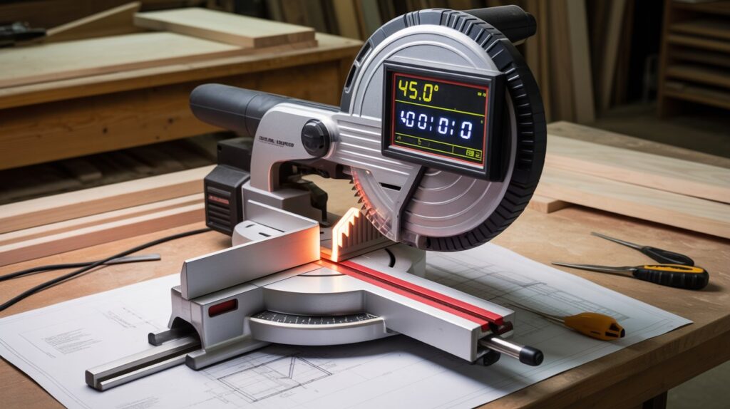 **Alt text:**
Smart digital types of miter saws with digital angle display for precise woodworking tasks
