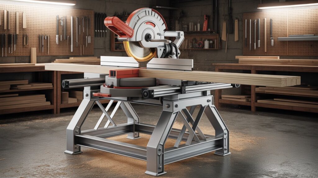 Best miter saw stand fixed in workshop with heavy-duty stability and secure mounting brackets.