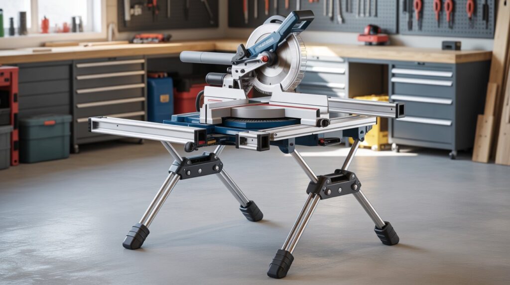 Best miter saw stand with folding design for easy storage and stable cutting support.