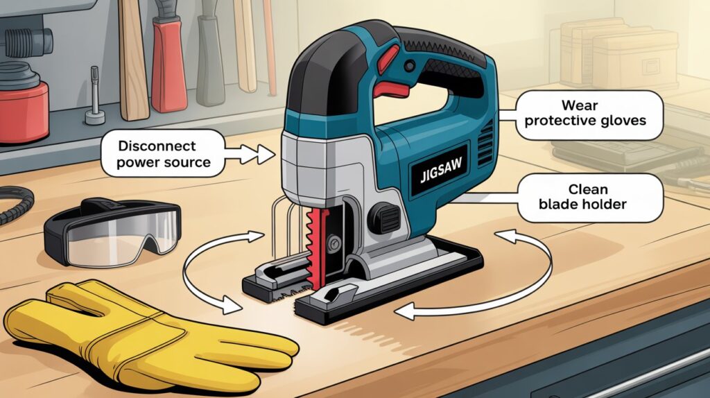 How to install a jigsaw blade with proper safety precautions