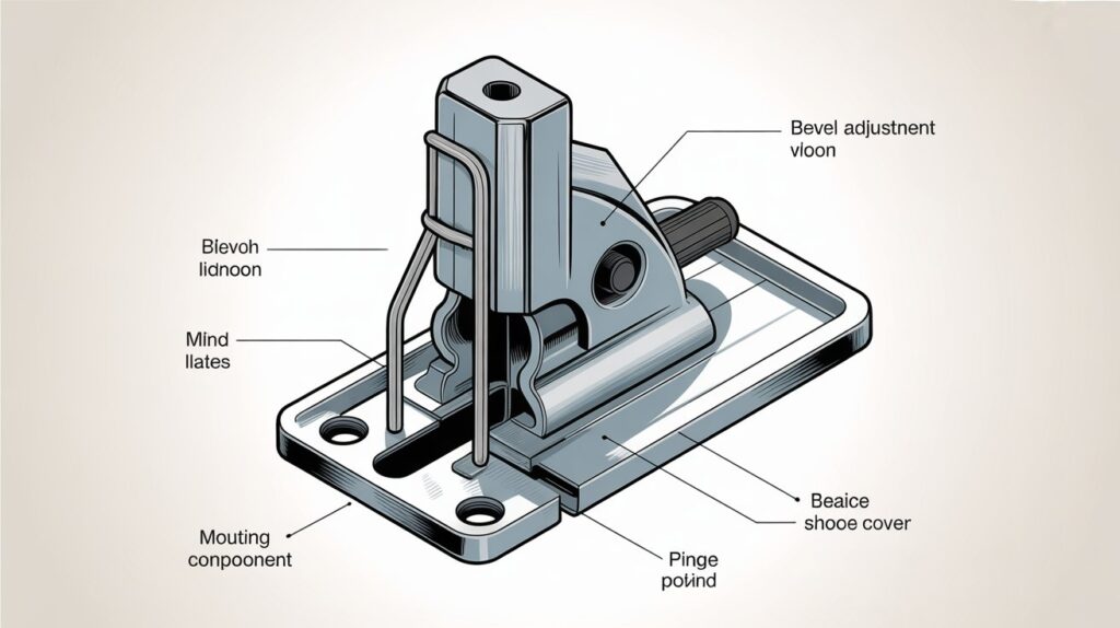 Parts of a jigsaw tool base plate for stability, accuracy, and smooth cutting performance.