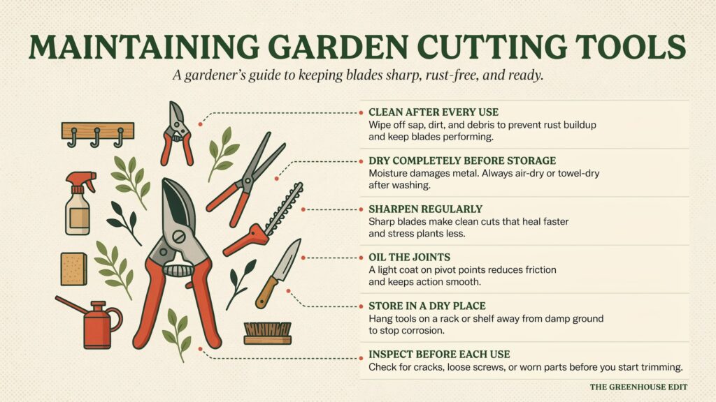 Cutting tools in gardening care tips