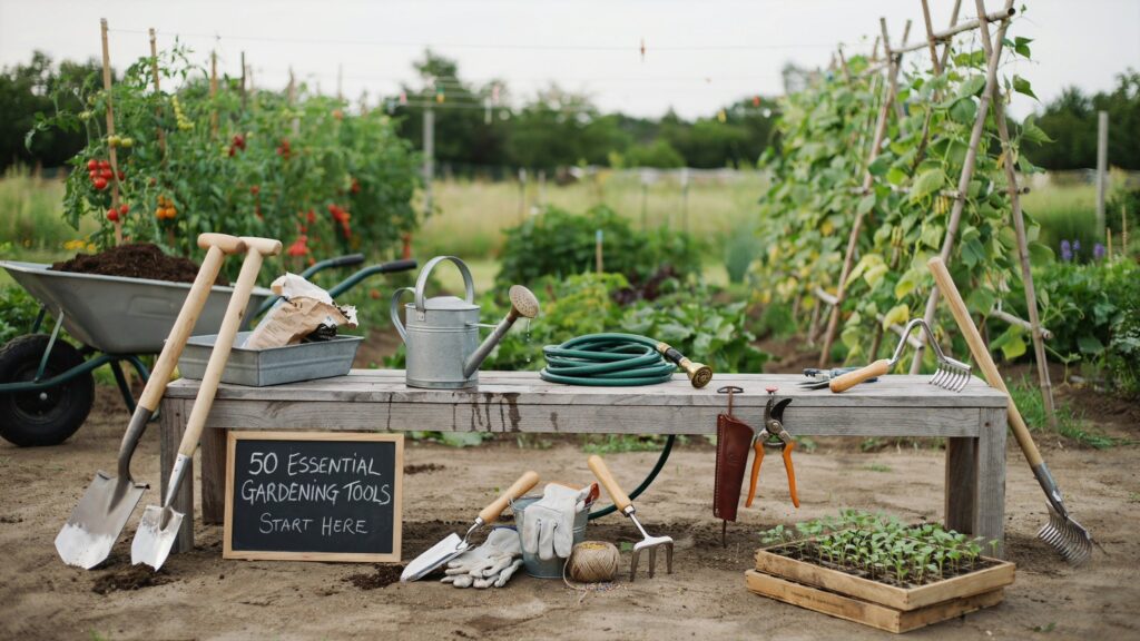 What are the 50 most common gardening tools and their uses