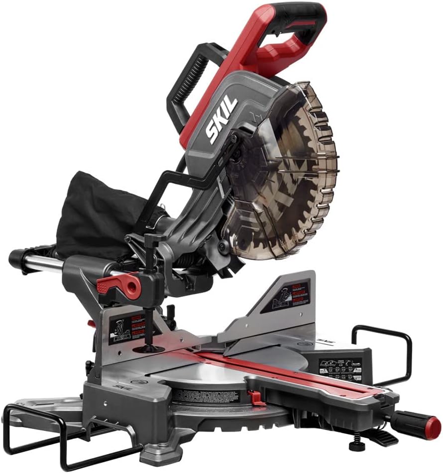 Best miter saw SKIL MS6305-00 making precise wood cuts with dual bevel design