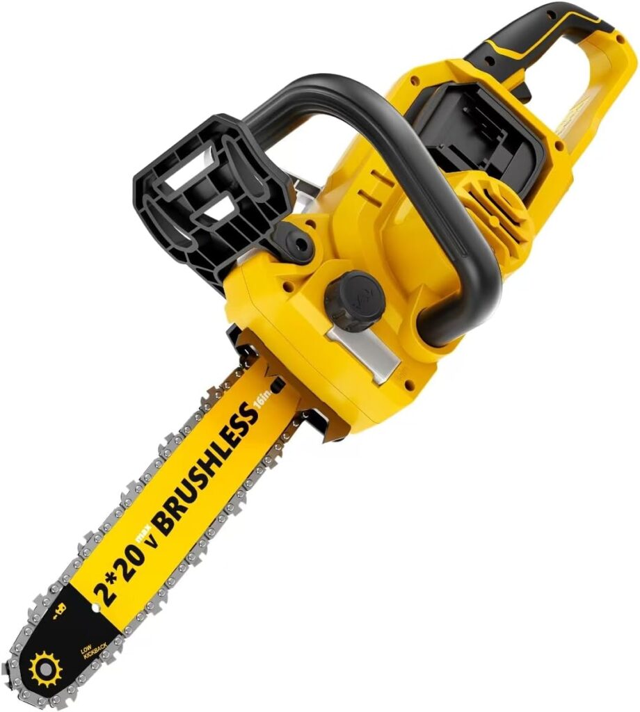 Best Chainsaw Brand featuring the Paxwrenx 40V cordless chainsaw for powerful home wood cutting.