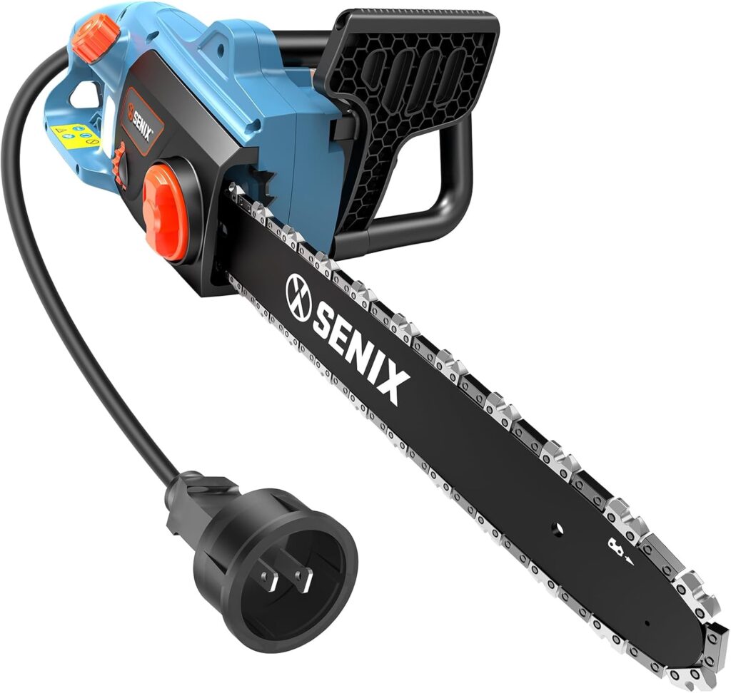 Best Chainsaw Brand featuring the SENIX 18-inch corded chainsaw for pruning and firewood.