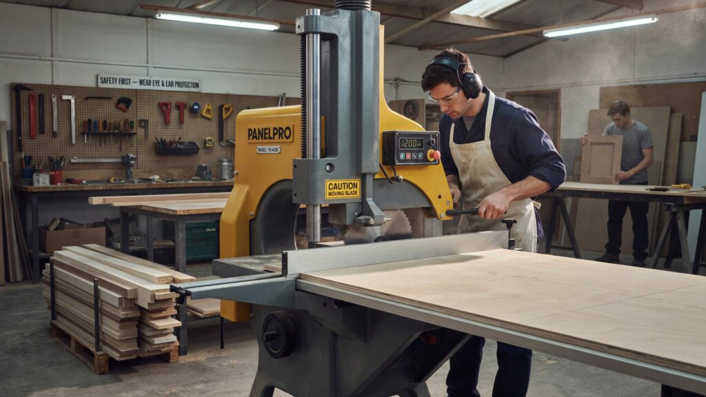 Panel saw cutting large wood sheets