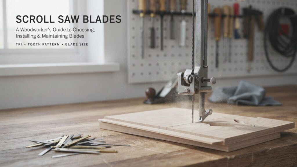 Scroll saw blades for precise woodworking cuts, smooth edges, and detailed designs.