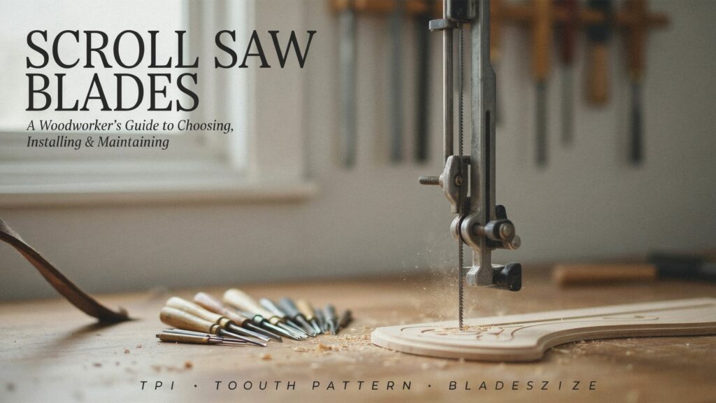 Scroll saw blades for precise woodworking cuts, smooth edges, and detailed designs.