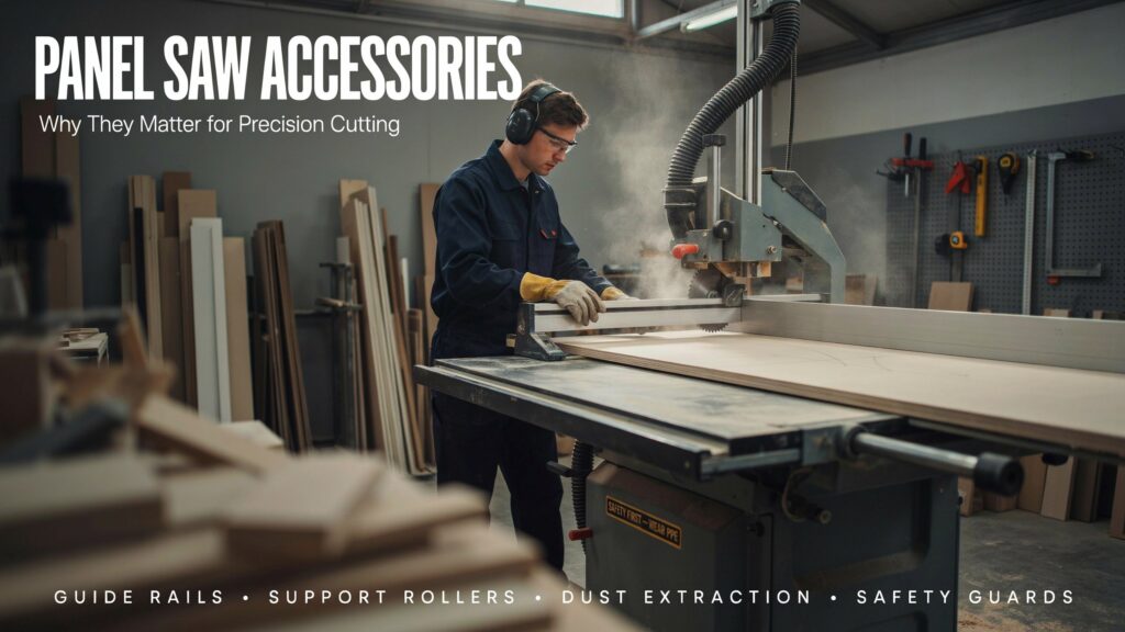 Panel saw accessories for better cutting accuracy, material support, and dust control.