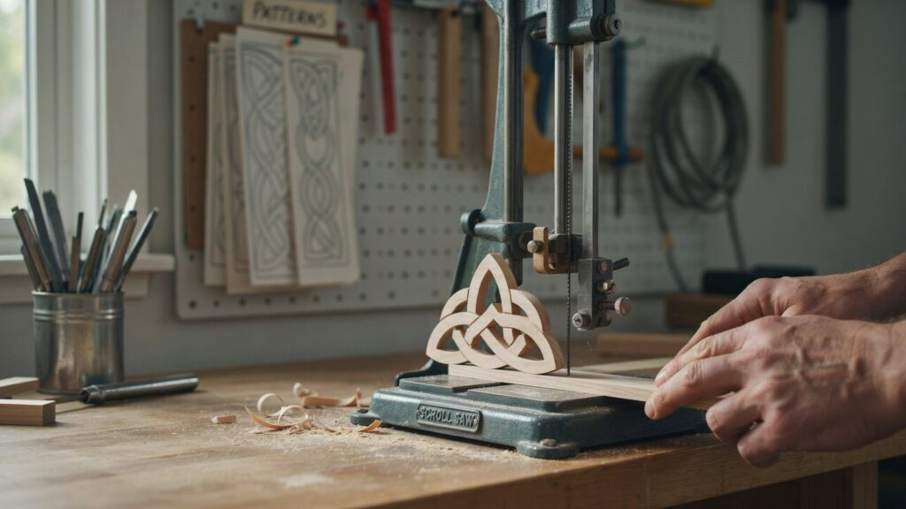 1. Scroll saw design for cutting decorative shapes from wood.