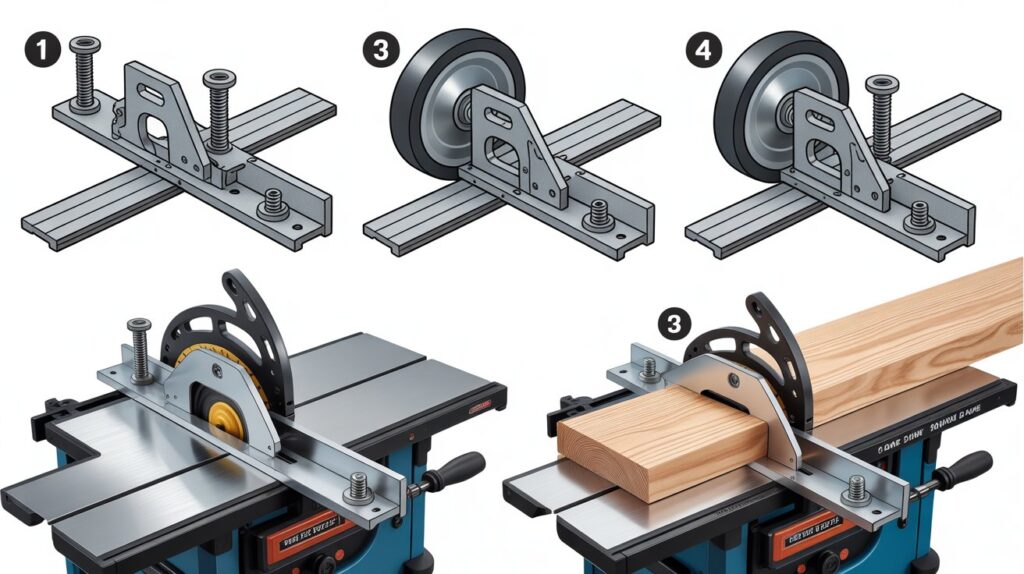 Step-by-step installation of stock guides for a table saw