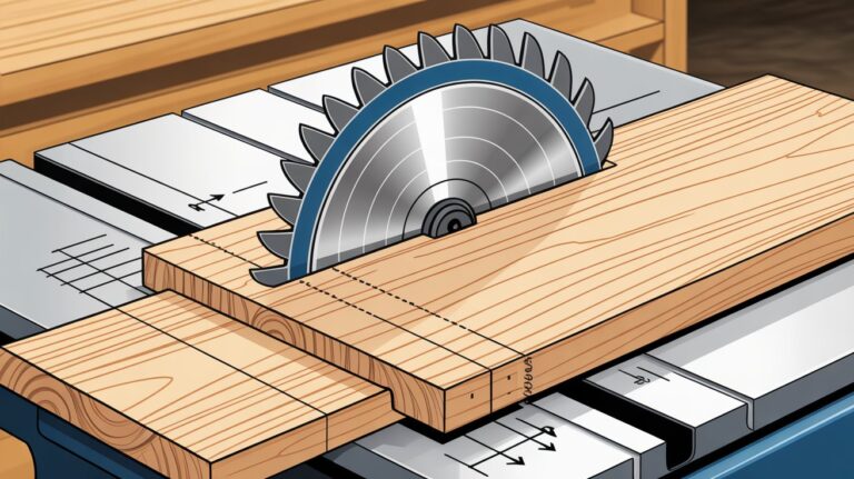 How is wood cut when ripping with a table saw along the wood grain