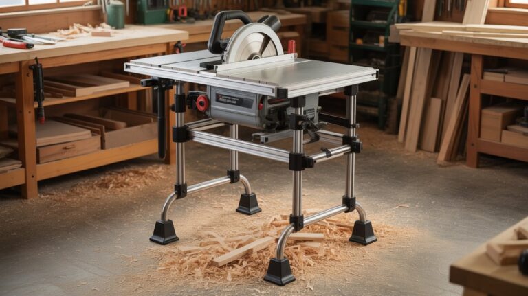 Stand for table saw providing stable and safe cutting support