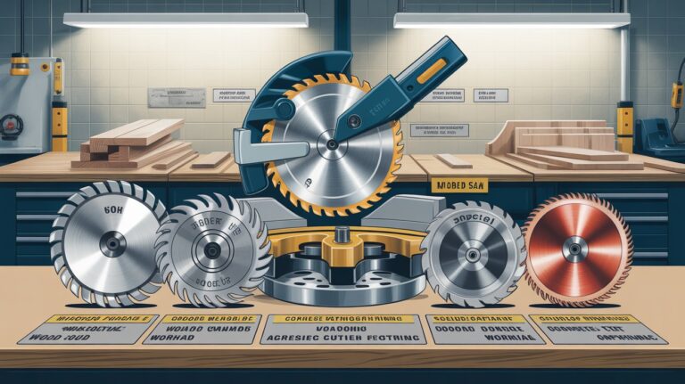 miter saw blade mounted on saw cutting wood smoothly