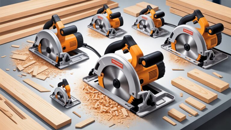 Circular saw saws cutting wood with precision in a construction project