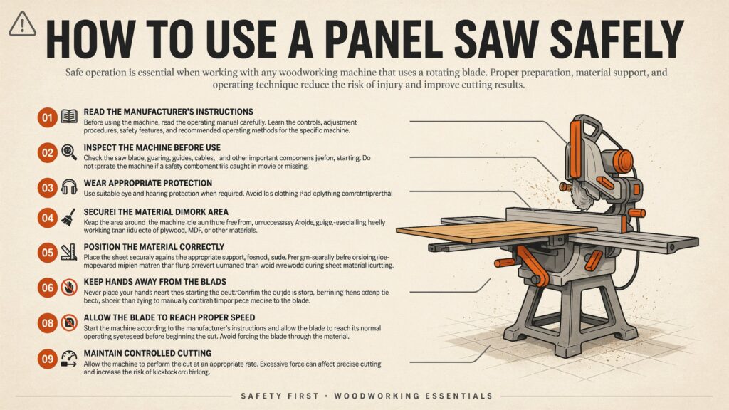 Panel saw safety operation with protective equipment